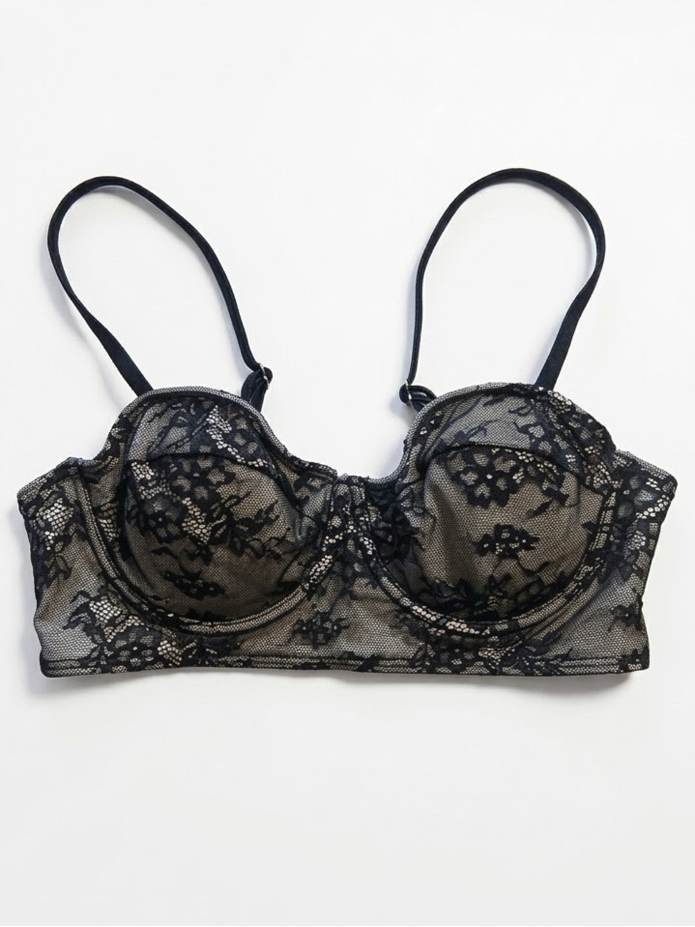 SHEIN Black Floral Lace Underwire Bikini Top Padded Swimwear Women’s 75B 34B